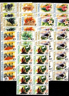 TI 10X RUANDA MNH PÁJAROS FLORES ANIMALES
