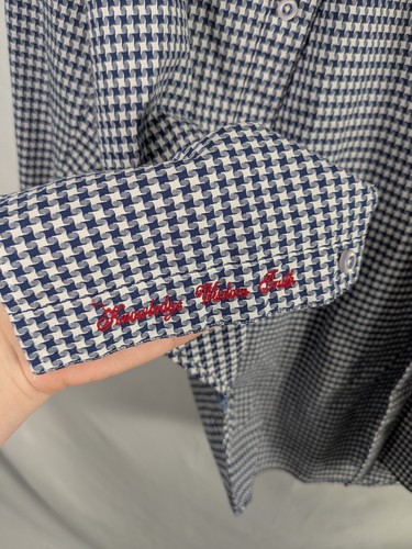 Robert Graham Shirt Men's M Button Down Flip Cuff Navy Houndstooth Long Sleeve - Picture 3 of 13