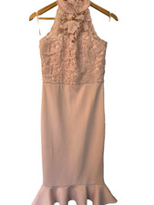 Chi Chi London light pink lace and jersey stretch occasion Women's Dress Size 10