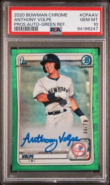 2020 Anthony Volpe Bowman Chrome Green Auto 53/ 99 Refractor #CPAAV