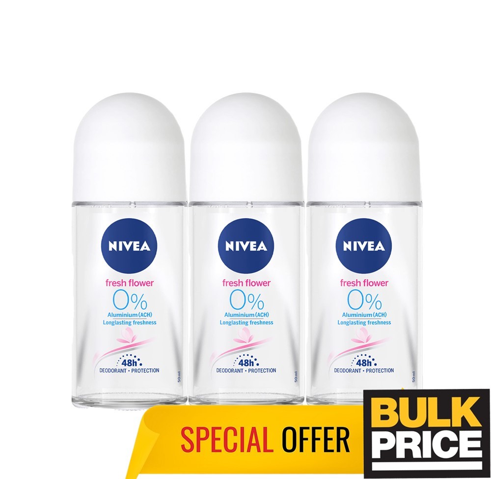 Nivea Fresh Flower Women's Deodorant Roll-On 48H Freshness Aluminum Free 3-Pack