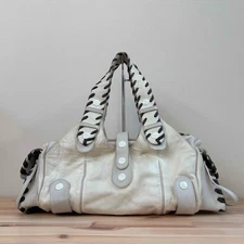 CHLOE Silverado Leather Tote Handbag White Black Women Classic Stylish RARE