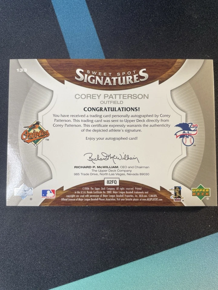 2006 Upper Deck Sweet Spot Signatures Corey Patterson 1/1 #133 - Image 2 of 4