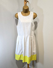 GAP Dress Size 10 Cream Yellow Cotton Flax Fit Flare Sleeveless Granola Coastal