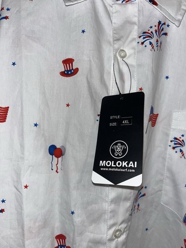 Molokai Surf Co Shirt USA White Button Up Flag Fireworks Size 4X 4XL NEW NWT - Picture 4 of 4