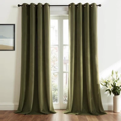 Vert Olive Rideaux Velours 140x260 CM Lot de 2 - Photo 1/4
