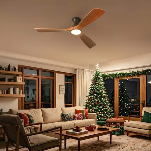 52 in. Indoor Solid Red Wood Low Profile Semi Flush Mount Ceiling Fan Light with - Picture 1 of 12