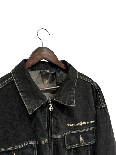 Rocawear Jacket Mens 2XL Black Trucker Denim Hip Hop Streetwear Jay Z Y2K VTG - Picture 8 of 11