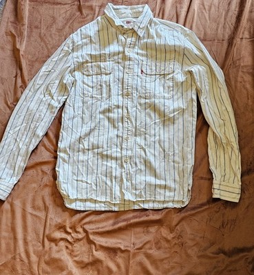 Vintage Levi's Men's M White/Blue Striped Point Collar Button Down