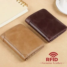 Mens RFID Blocking Genuine Leather Trifold  Wallet Credit Card ID Holder Purse