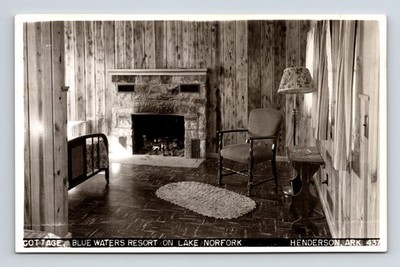 1900s Blue Waters Resort on Lake Norfork Cottage Interior Henderson AR Postcard
