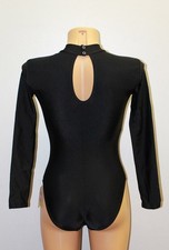 Women Leotard 130-00 Long Sleeves High Collar Bottom Closed Black Spandex Size L