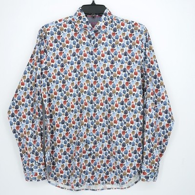 Visconti Black Men's Long Sleeve Shirt S White Blue Red Brown Palm Leaf NWOT