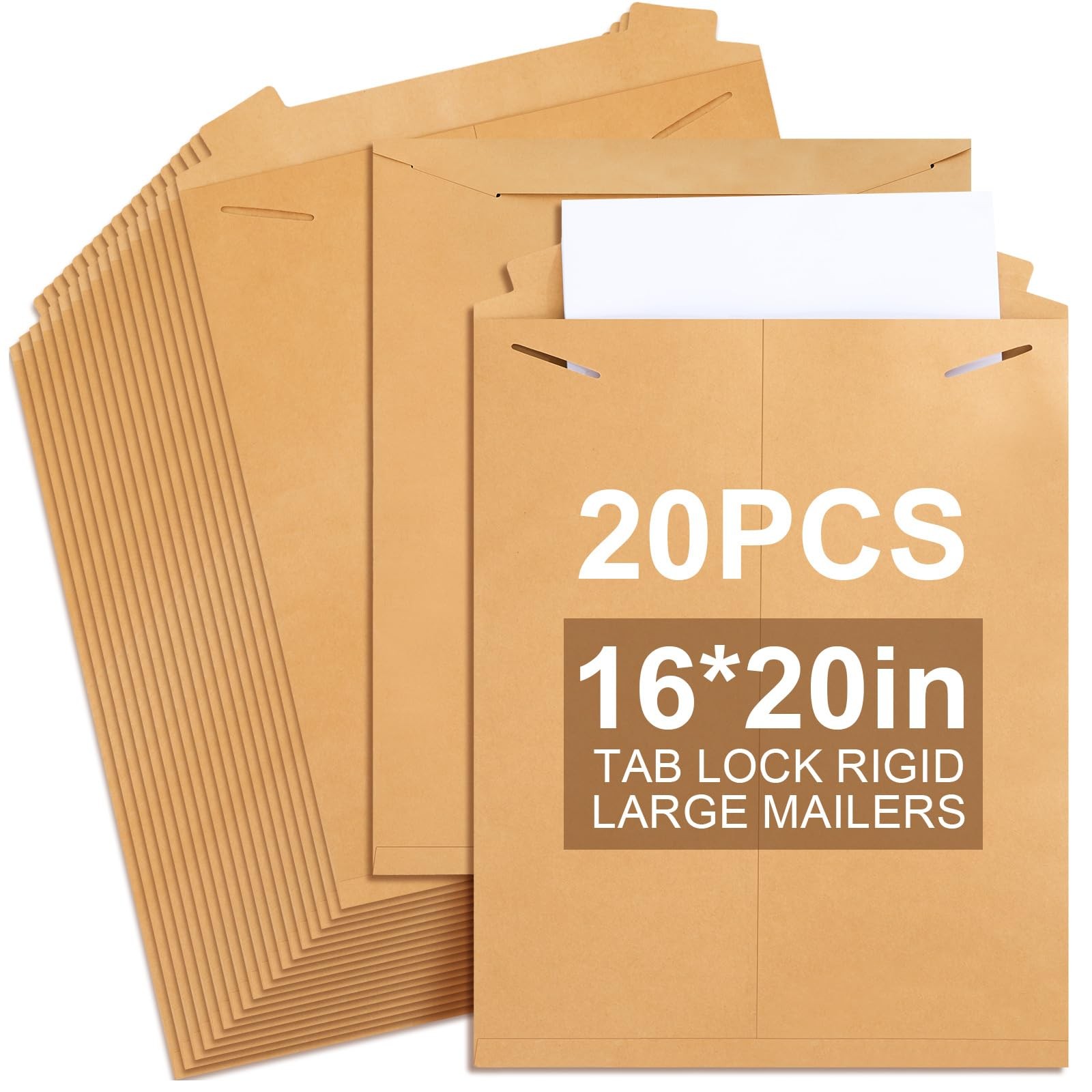 20 Pack 16x20 in Tab Lock Rigid Mailers Extra Large Sturdy Keep Flat Mailers ...