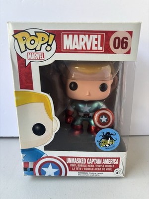 Funko Pop! Marvel Captain America (Unmasked) #06 Metallic ComiKaze (Box Damage)