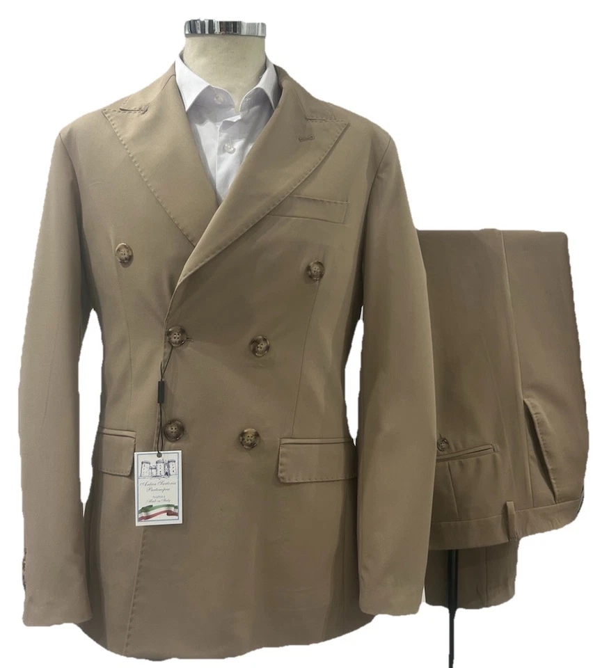 Abrigo Doble Pecho Fresco Lana Tasm Angelico Fango Marrón Claro 46 48 50 52 A/I - Imagen 2 de 4