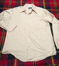 Vtg 70s 80s Disco Ultressa Mens Shirt Gold Striped USA Made 15.5 32