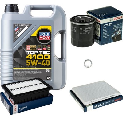 BOSCH Inspektionspaket 5 L Liqui Moly Top Tec 4100 5W-40 für Hyundai i20 Active