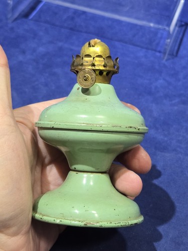 Vintage Acorn P & A Tole Oil Lamp Green Miniature Primitive - Picture 8 of 14