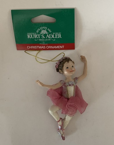 New Kurt Adler Little Girl Ballerina 4” Christmas Ornament Pink Brunette Glitter - Picture 1 of 4