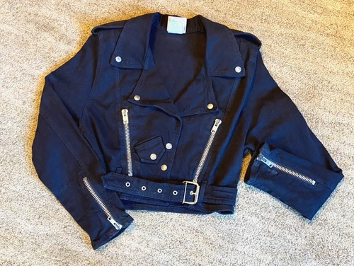 Vintage Parasuco Jeans Women's Black Jacket Large 74979 Zippers Metal Detail Y2K