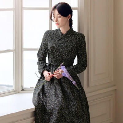 long sleeve korean floral dress Elegant Short Wing Sleeve Chiffon Dress STUDIO731
