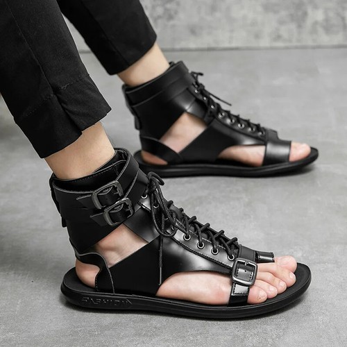 Mens Gladiators Sandals High Top Buckle Strap Lace Up Open Toe Roman Shoes Size - Picture 15 of 26