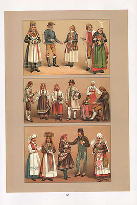 VINTAGE FASHION COSTUME PRINT SCANDINAVIA NORWAY 1880s SWEDEN