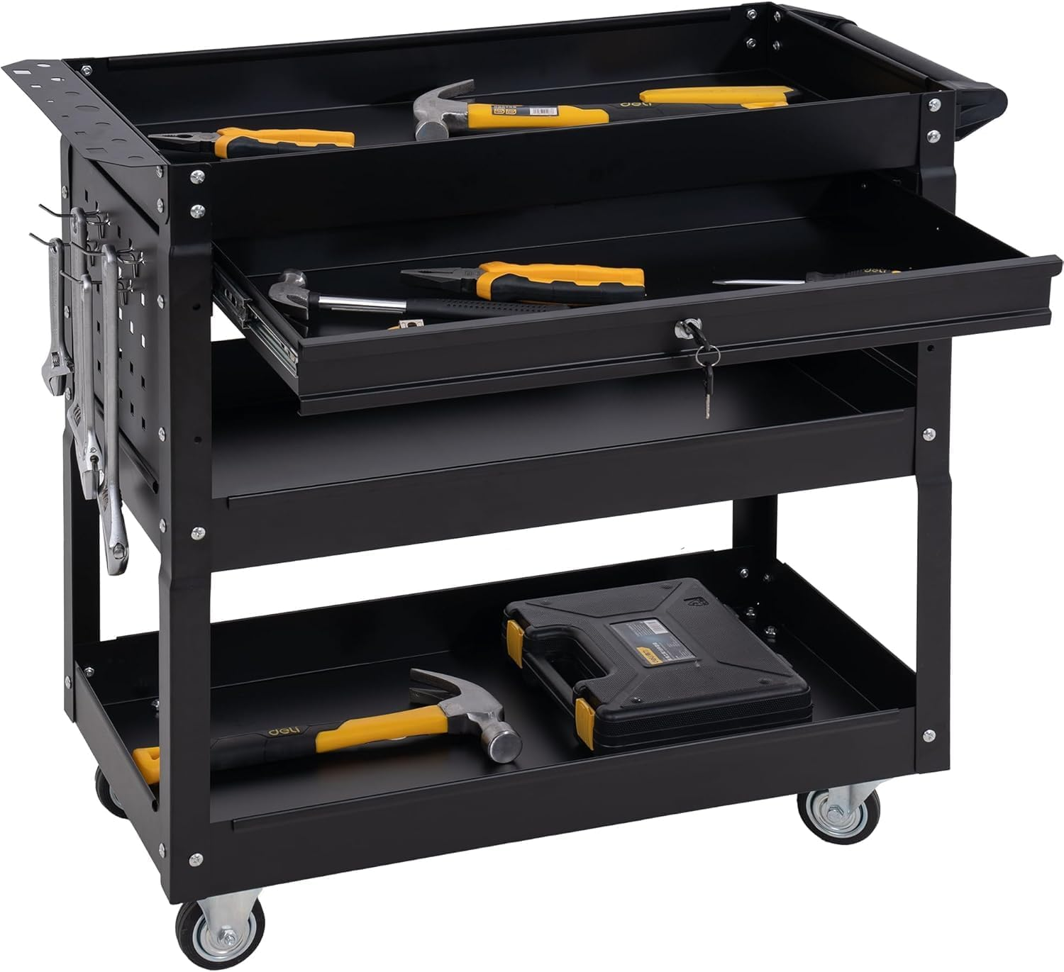 Tool Chest with Wheels, Rolling 3-Tier Tool Box with Wheels 330 LBS Capacity Hea