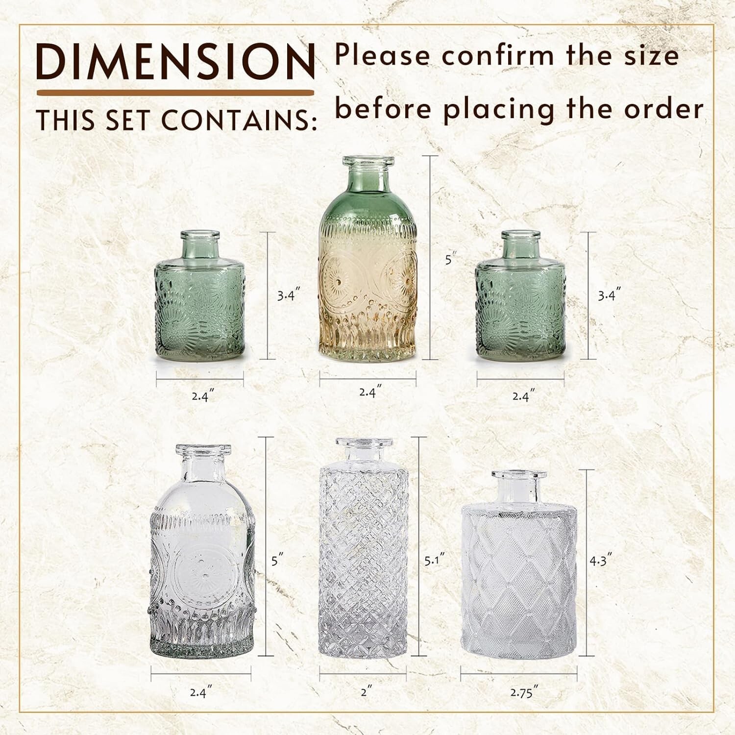 Bud Vase Set of 6, Small Flower Vases for Decorative Gradient Glass and ...