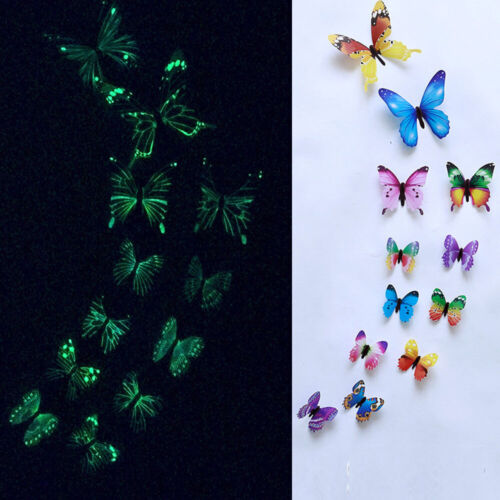 12Pcs Glow in Dark 3D Butterfly Wall Stickers Decor Sticker Home Room Decoration - Picture 2 of 12