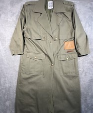 Together! Womens Size 8p Green Khaki Leather Trim 100% Cotton Duster Trench Coat