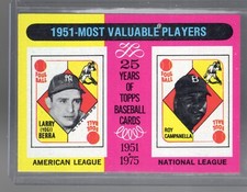 Yogi Berra / Roy Campanella 1975 Topps #189 1951 MLB Baseball MVPs