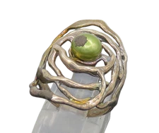 HAGIT GORALI ISRAEL 925 Silver  Vintage Green Pearl Band Ring Sz 6.5  RG20596