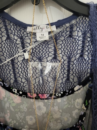 Ally B Girls Black Floral Blue Knit Sleeveless Tiered Short Dress Cardigan 14 - Picture 11 of 11