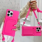 Crossbody Lanyard Case For iPhone 15 14 13 Pro Max 12 11 Card Holder Soft Cover