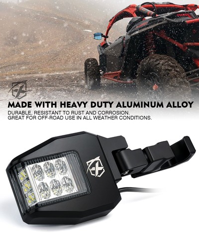 Espejo retrovisor lateral transparente Xprite UTV con luz barra antivuelco de 1,75"-2" ATV Polaris RZR - Imagen 5 de 8