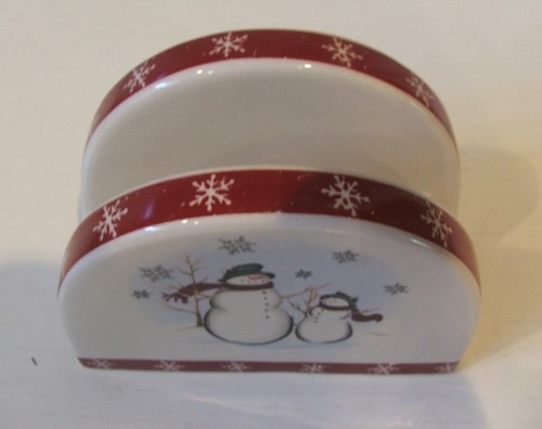 Napkin Holder by Royal Seasons Stoneware Snowmen Christmas Holiday EUC - Picture 3 of 6