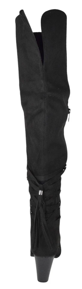 Forever Botas de Tacón Alto Sobre la Rodilla Muslo Cremallera Espalda Encaje Borla CAMILA-57 Negras Foto 4 de 4