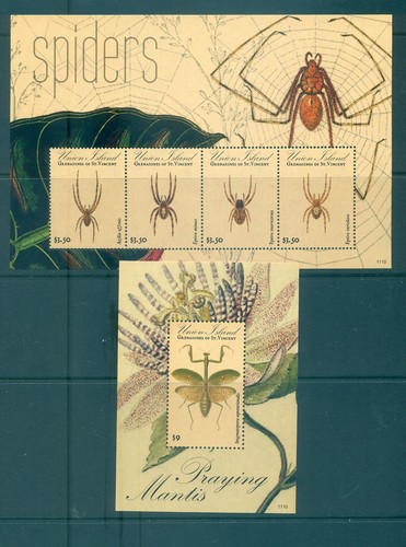 St. Vincent Union Island - 2011 Insects, Spiders Mantis. MNH Souv. Sheets. - Picture 1 of 1