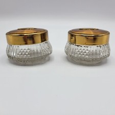 Vintage Art Deco Powder Dresser Glass Trinket  Jars With Gold Brass Lids