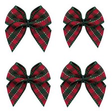 50pcs Mini Gingham Ribbon Bows Checkered Plaid Appliques DIY Craft Christmas