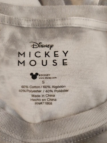 DISNEY Mickey Mouse Crop Top Tie Dye Gray Muted Sz Small EUC Full Mickey