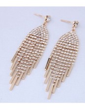 Gold Tassel Stud Earrings Dangle Drop Rhinestone Chandelier Wedding Prom Pageant