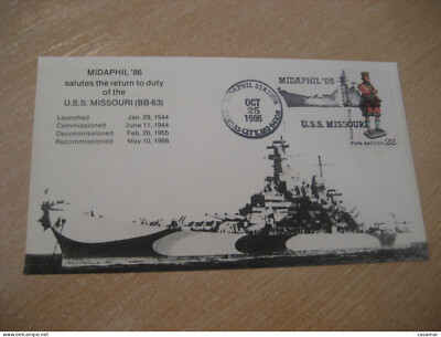 KANSAS CITY 1986 USS Missouri (BB-63) Ship Cancel Cover USA Ships Maritime