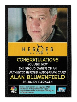 2008 Topps Heroes Volume 2 Autograph Card Alan Blumenfield as