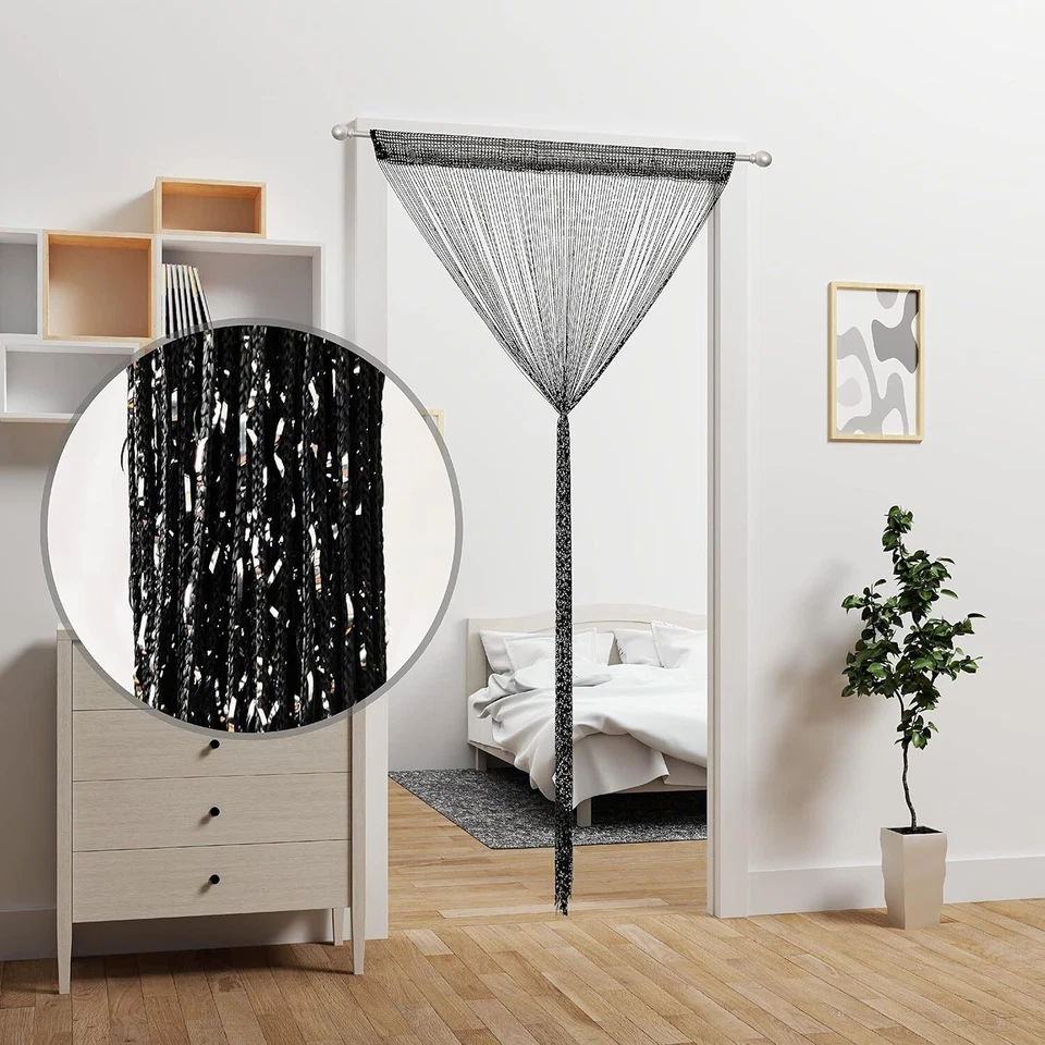 Beaded Curtain Door String Curtains for Doorways Tassels Beads Hanging, Black - Image 2 of 2