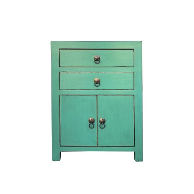 Chinese Distressed Turquoise Green 2 Drawers End Table Nightstand cs7420S Chinese Distressed Turquoise Green 2 Drawers End Table Nightstand cs7420S
