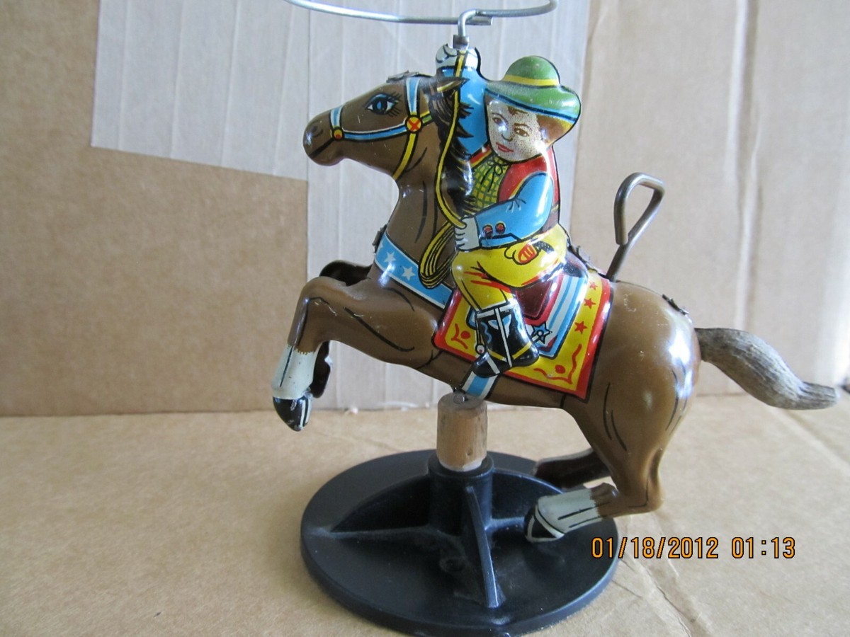 Vintage 1950's Tin Litho Wind-Up Cowboy riding Horse with Lasso Toy Japan | eBay Vintage 1950's Tin Litho Wind-Up Cowboy riding Horse with Lasso Toy Japan | eBay