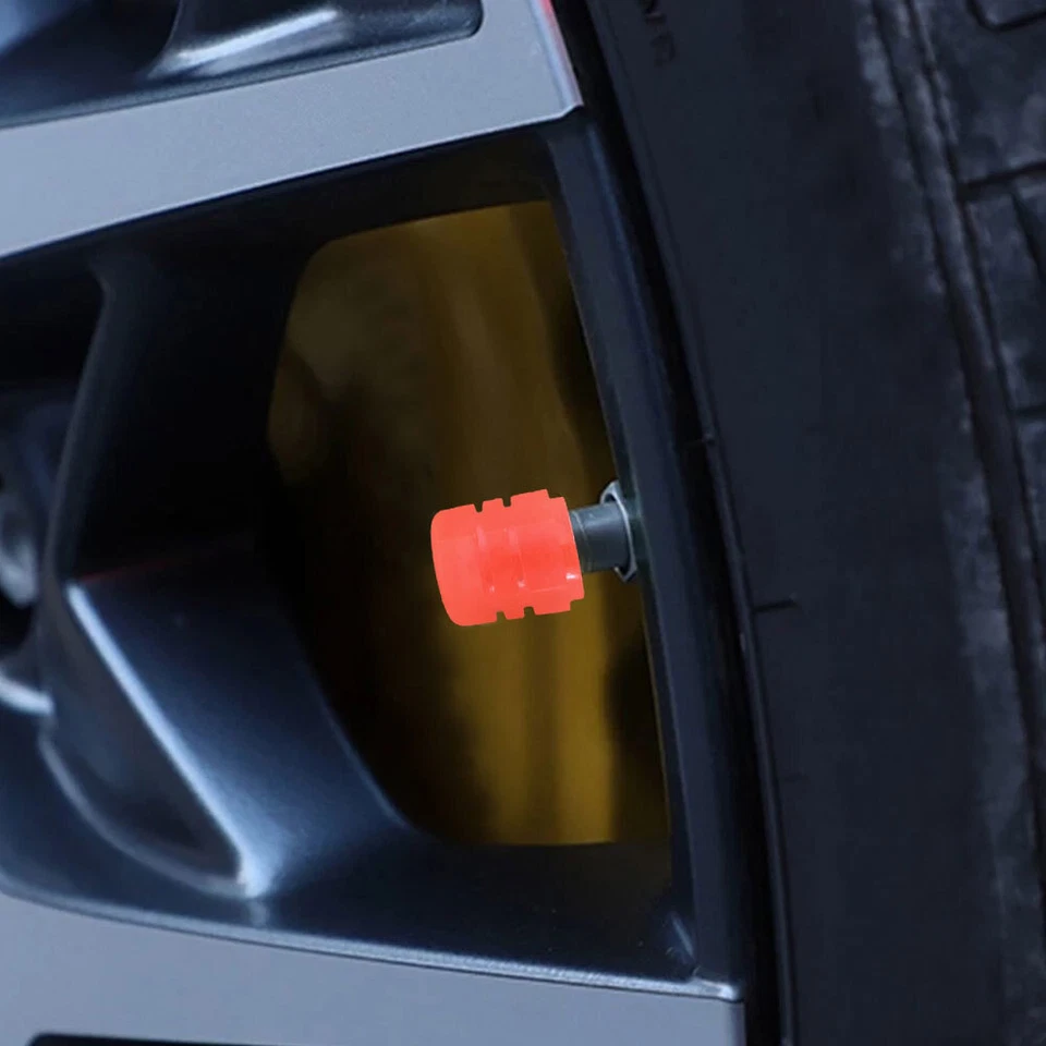 4x Tapas de vástago de válvula de neumático fluorescente rojo luminoso para accesorios de automóvil Foto 3 de 4